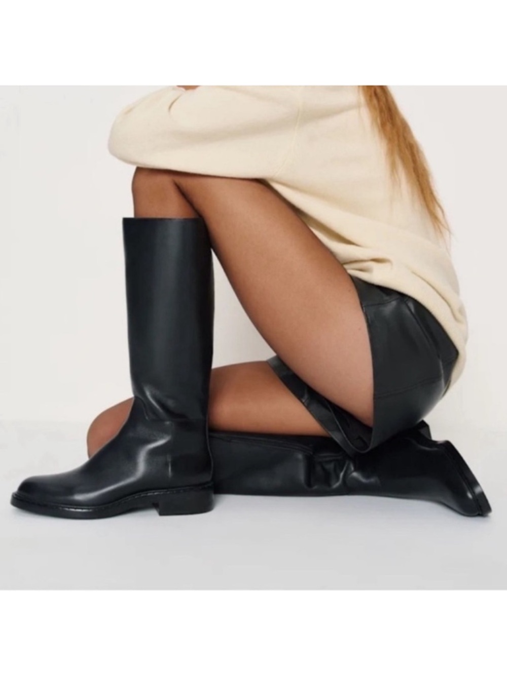 REFORMATION Nancy Knee High Boots Riding Boot Black Leather Size 7